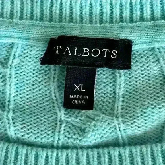 Talbots Crewneck Sweater Women’s XL Seafoam Green Cableknit - Picture 6 of 7